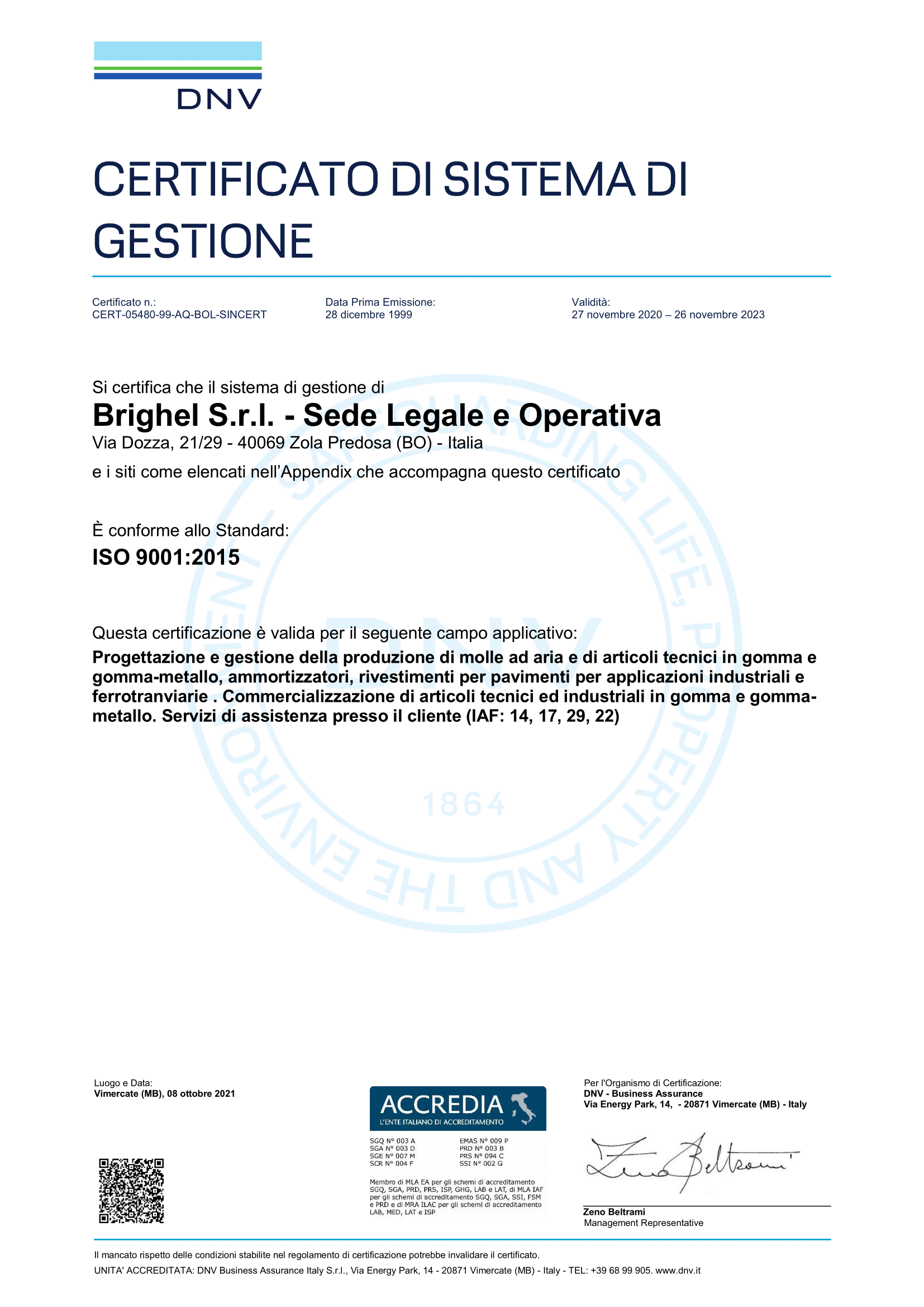 CERTIFICAZIONI INTERNAZIONALI DI QUALITÀ ISO 9001: 2015
